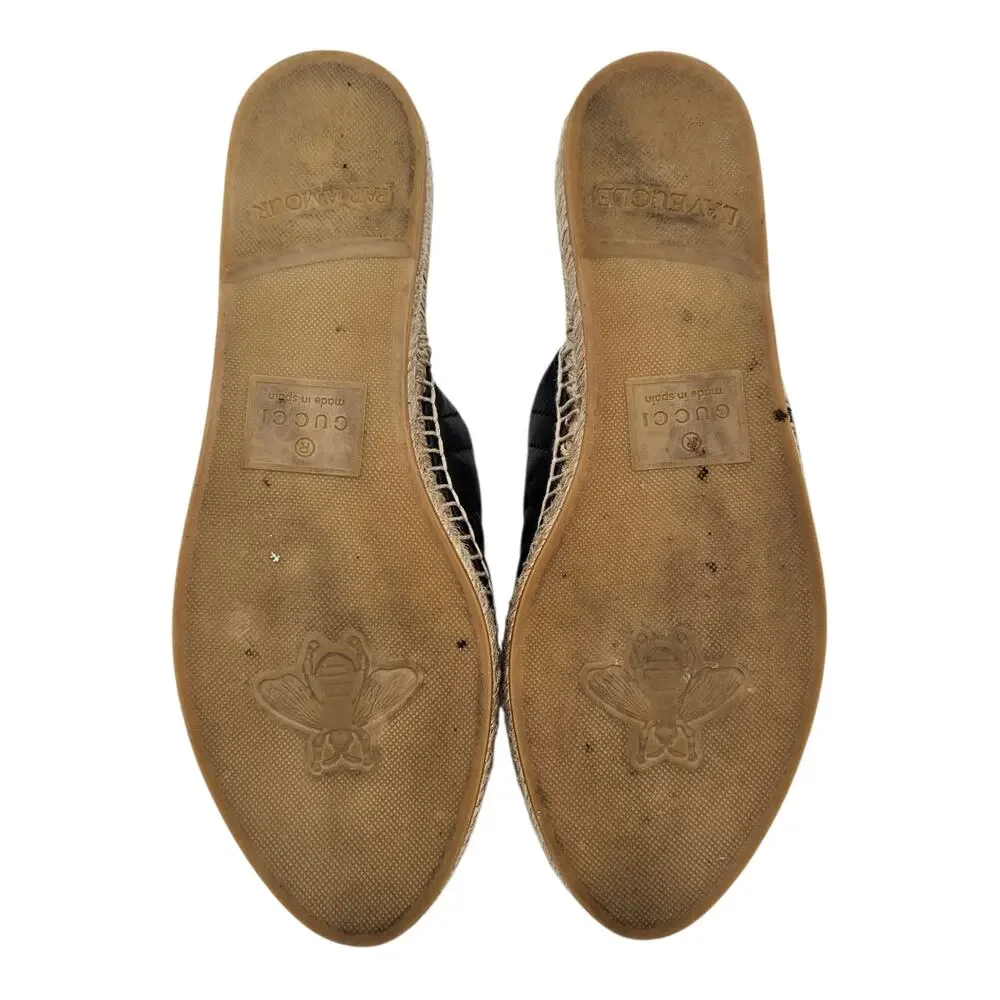 Gucci GG Marmont Black Quilted Leather Espadrille Mule Gold Slide Size 37.5 7.5 - Picture 7 of 10